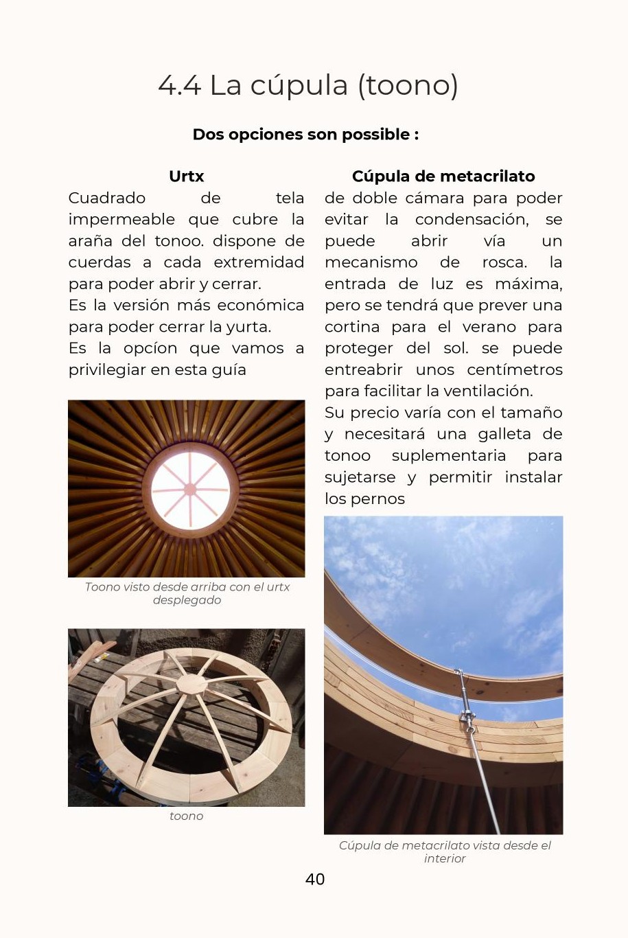 Página sobre la cúpula toono con fotografías